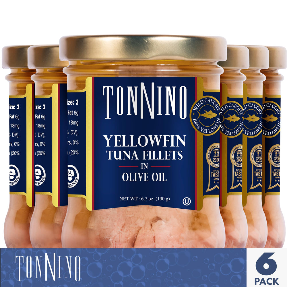 Tonnino open jar plated on small dish demonstrating ready-to-serve ease