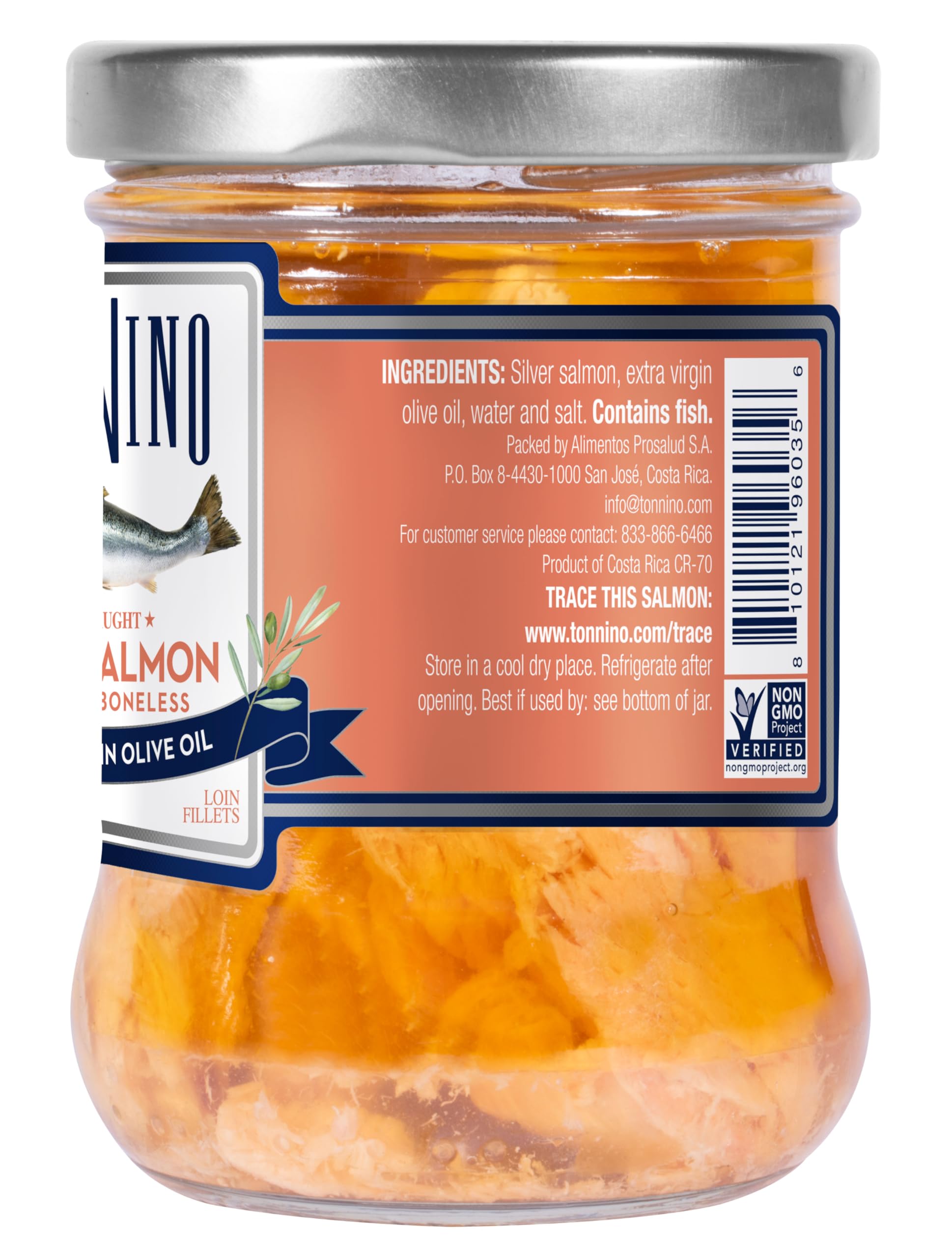 Tonnino close-up of salmon fillet texture highlighting firm whole fillet quality