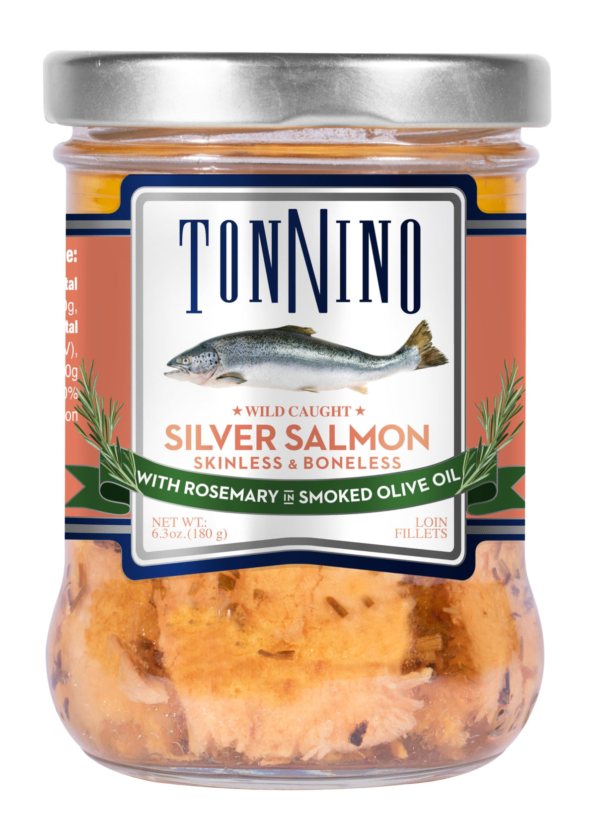 Tonnino can front label showing rosemary and smoked olive oil, premium look and convenience