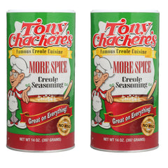 Tony Chachere's front packaging showing two 14 oz bottles and bold label benefit