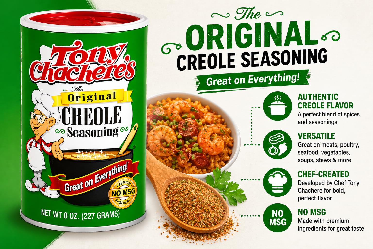 Tony Chachere's seasoned shrimp on grill showing vibrant flavor and cooking results