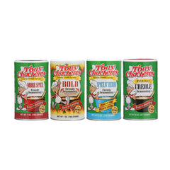 Tony Chachere's front packaging showing four seasoning containers, adds convenience