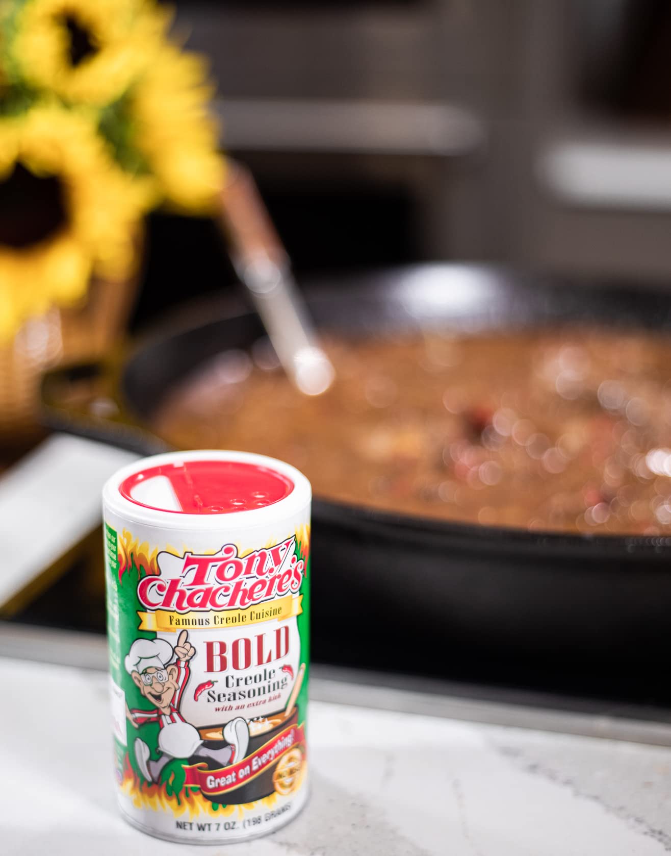 Tony Chachere's variety pack on kitchen counter, suggests everyday versatility