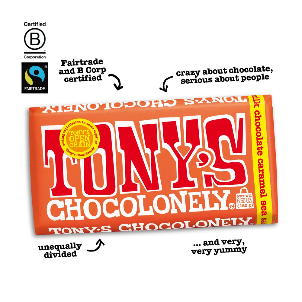 Tony's Chocolonely stack of four wrapped bars ready for gifting