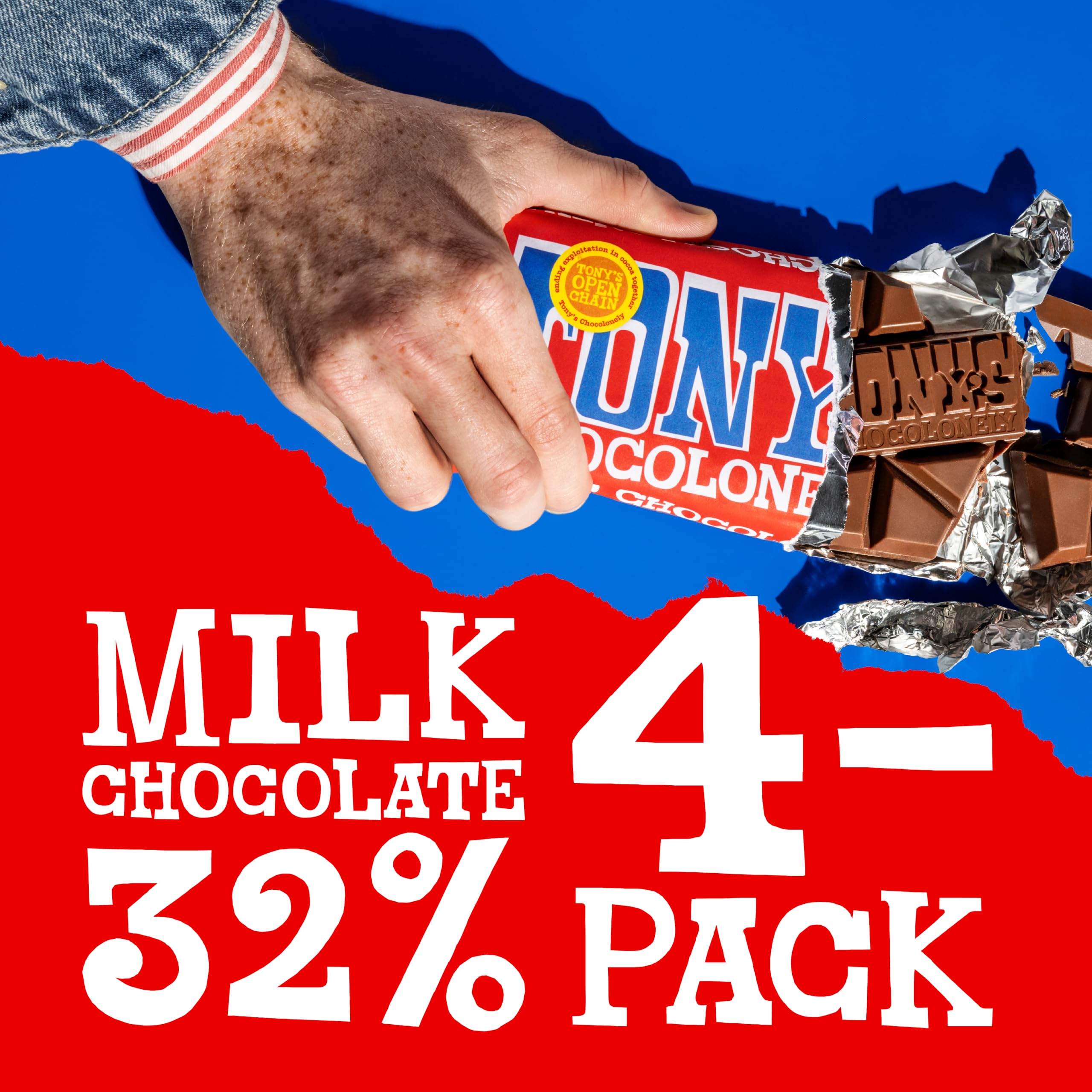 Tony's Chocolonely close-up of uneven pieces highlighting ethical message and texture