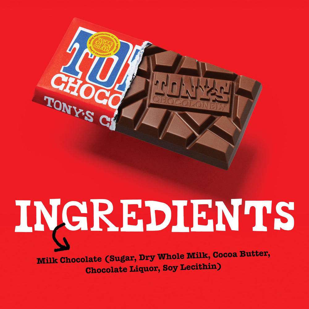 Tony's Chocolonely wrapper label showing sourcing and Fairtrade details for trust
