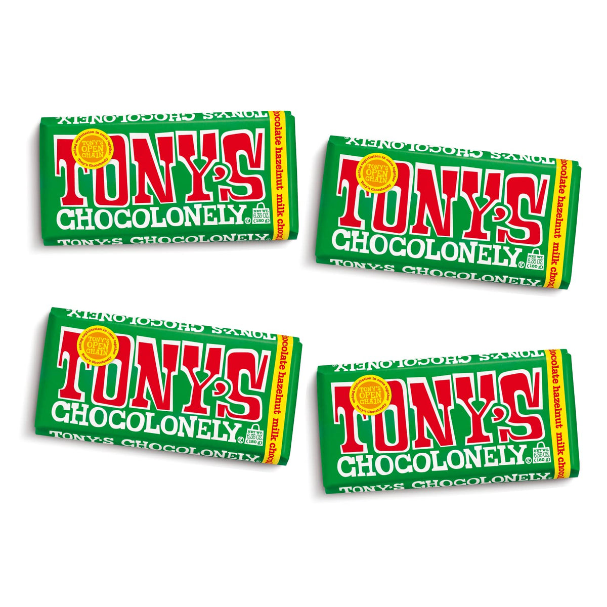 Tony's Chocolonely front packaging showing bar design and mission benefits