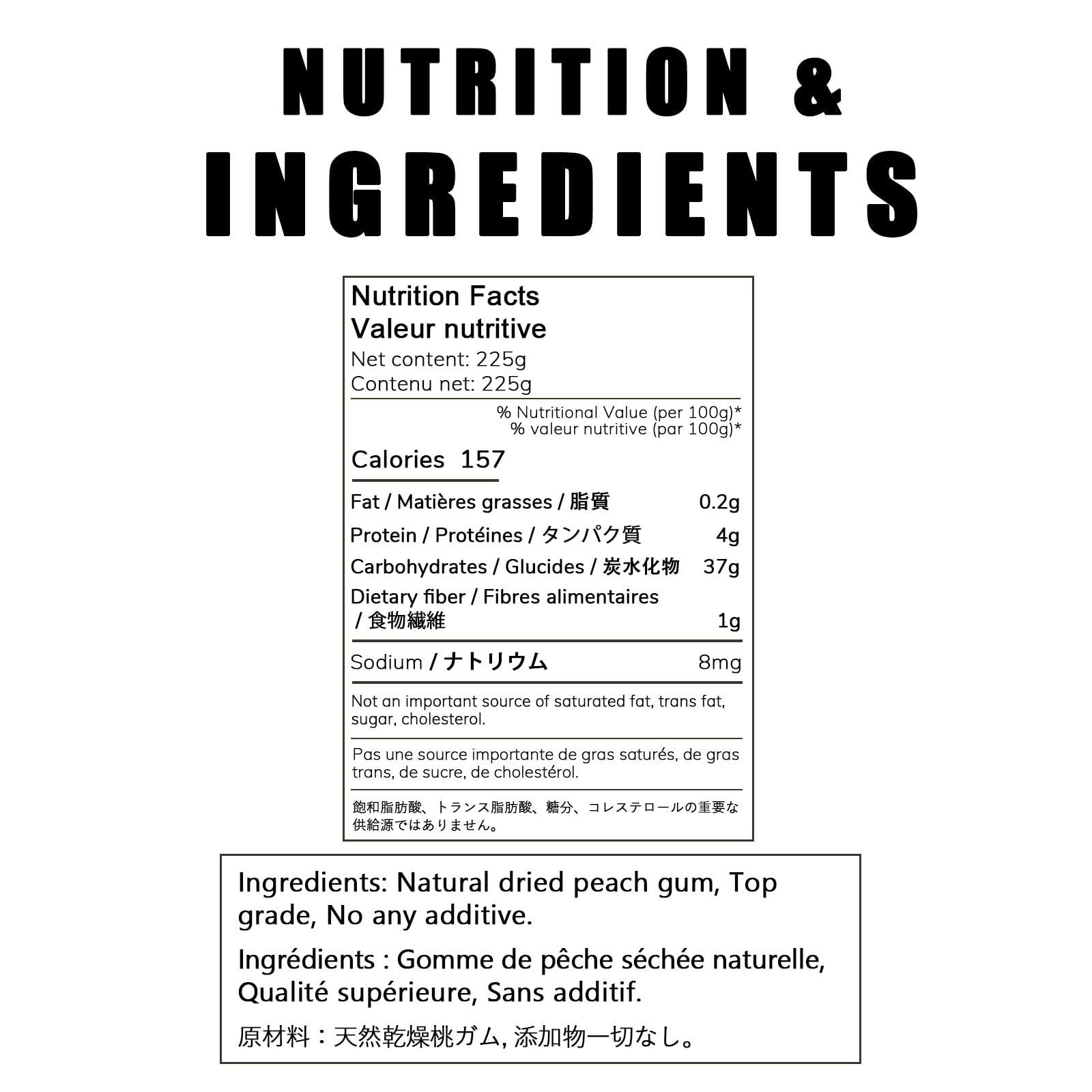 TooGet peach gum on kitchen counter with ingredients showing versatile recipe pairing