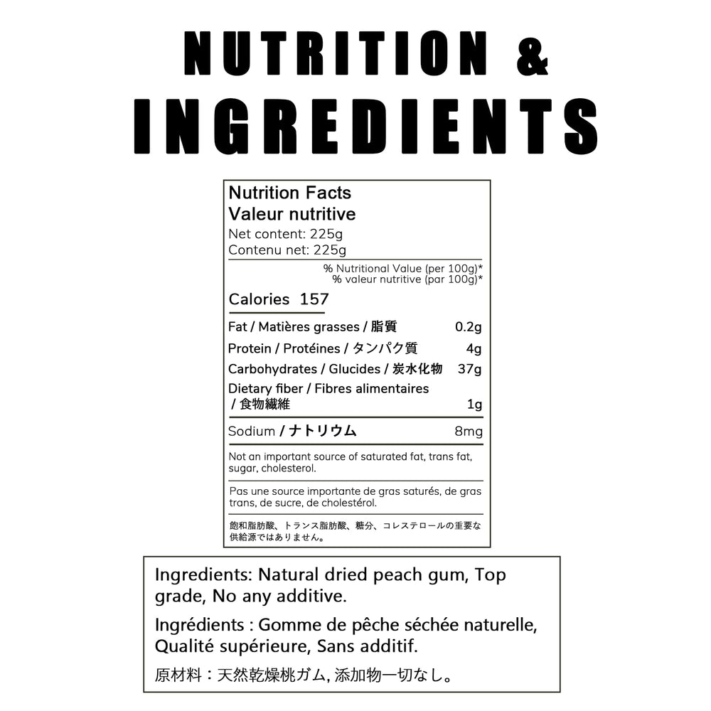 TooGet peach gum on kitchen counter with ingredients showing versatile recipe pairing