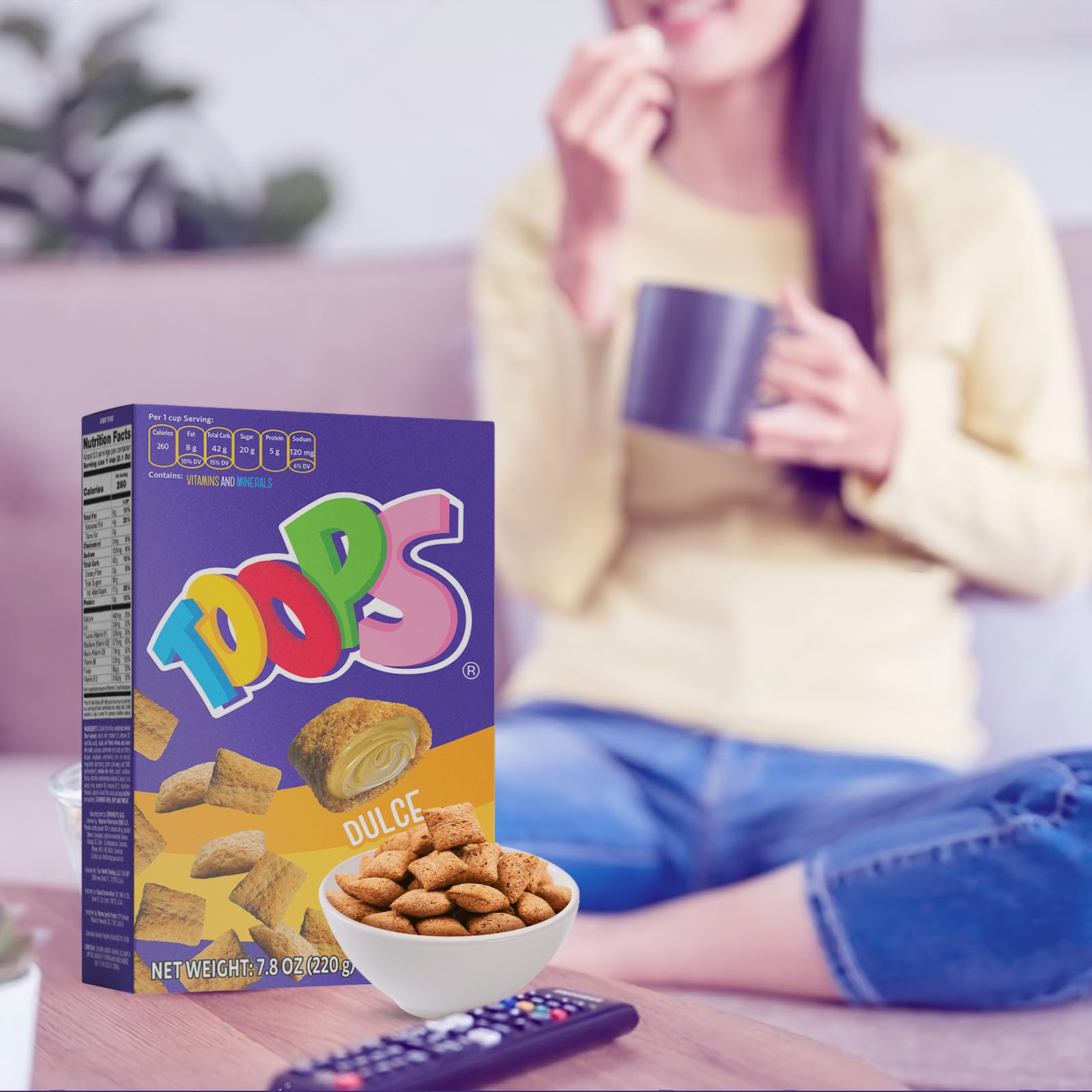 TOOPS detailed view of cereal shell texture, crispy crunchy bite benefit