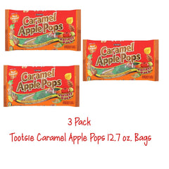Tootsie unwrapped caramel apple pop on stick showing flavor and portability