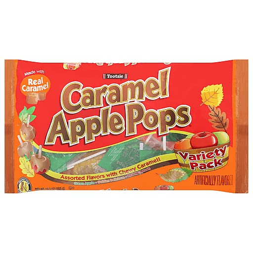 Tootsie caramel apple pops held in hand showing size and portion control