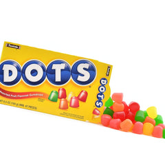 Tootsie Roll DOTS close-up texture of sugar-coated gumdrops showing chewiness