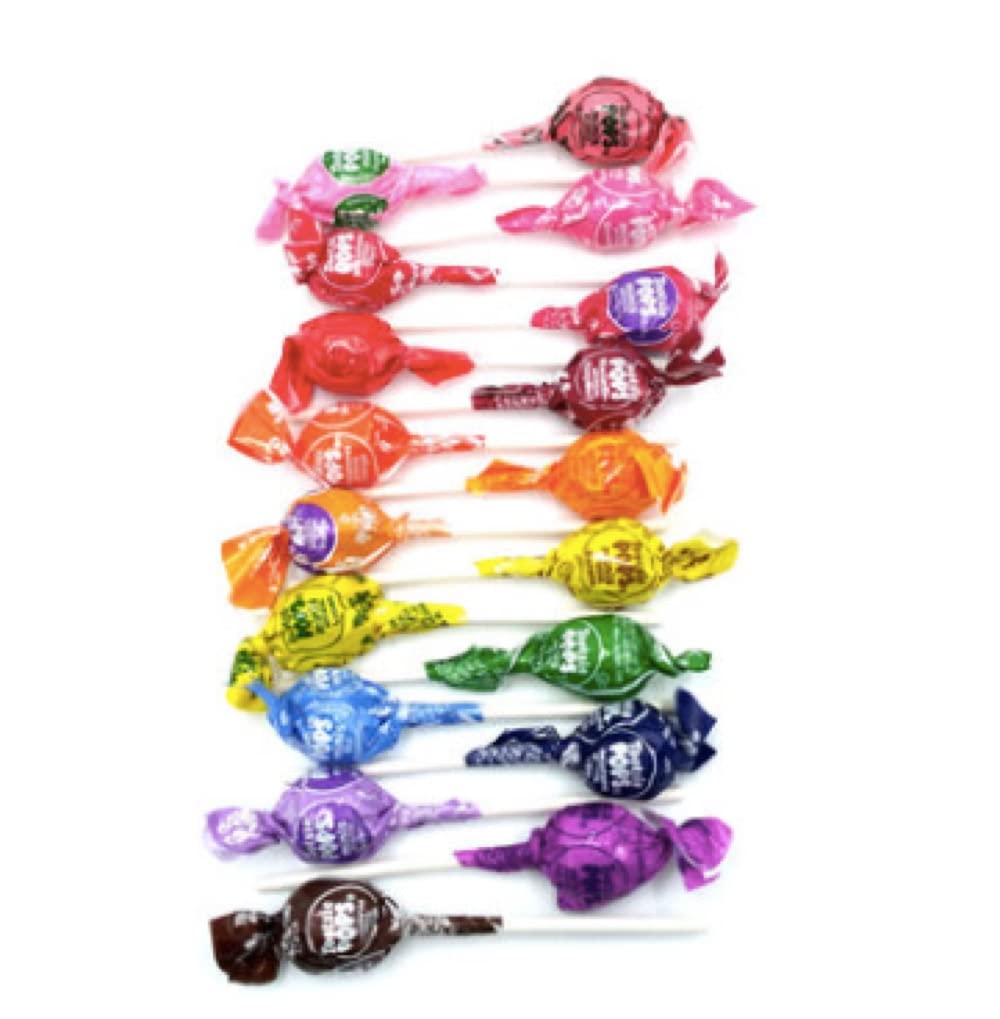 Tootsie Roll unwrapped Mini Pops showing assorted flavors and variety