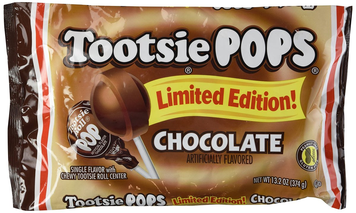 Tootsie Pops front packaging showing chocolate flavor and gift-ready look