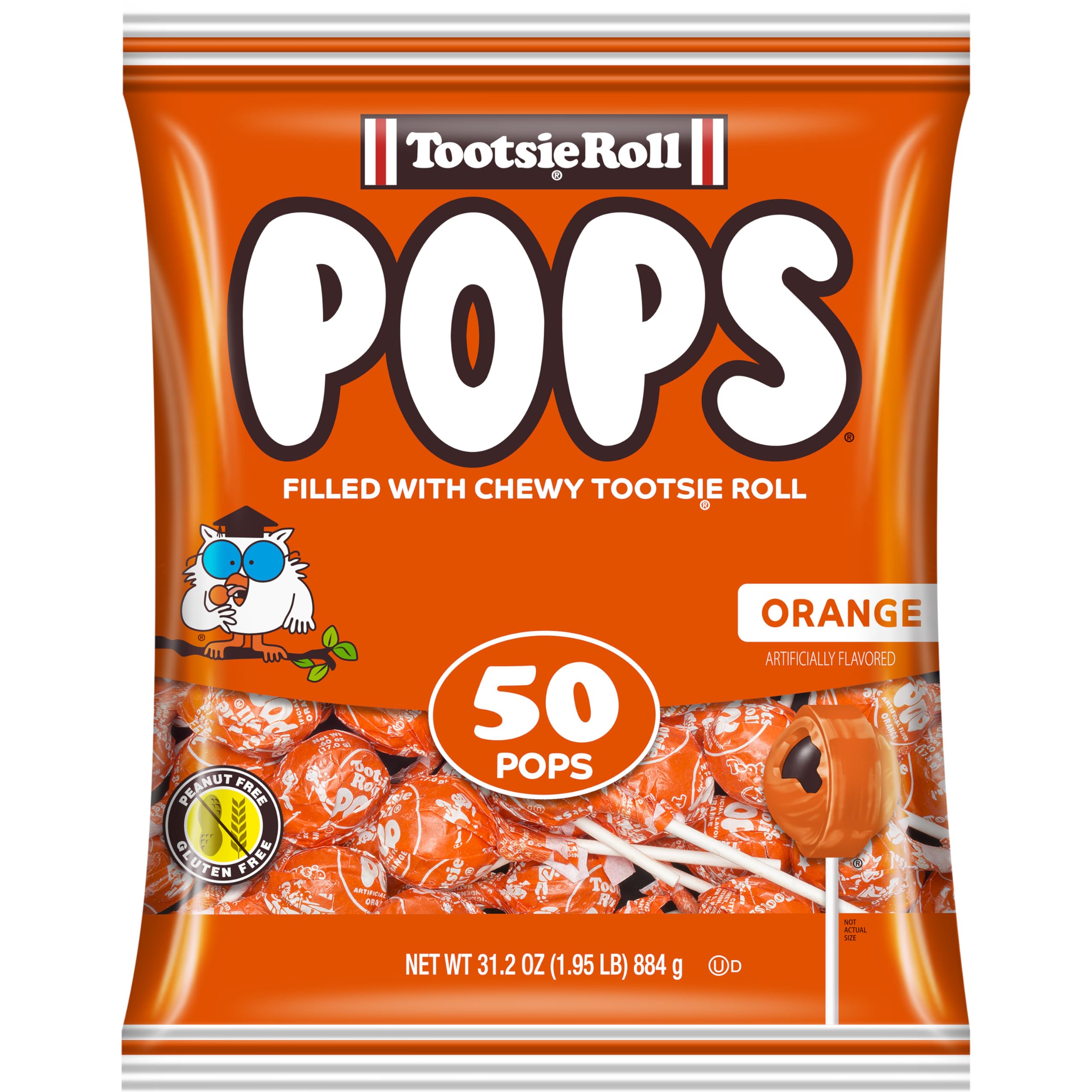 Tootsie Roll orange front packaging showing 50-count bulk bag and brand