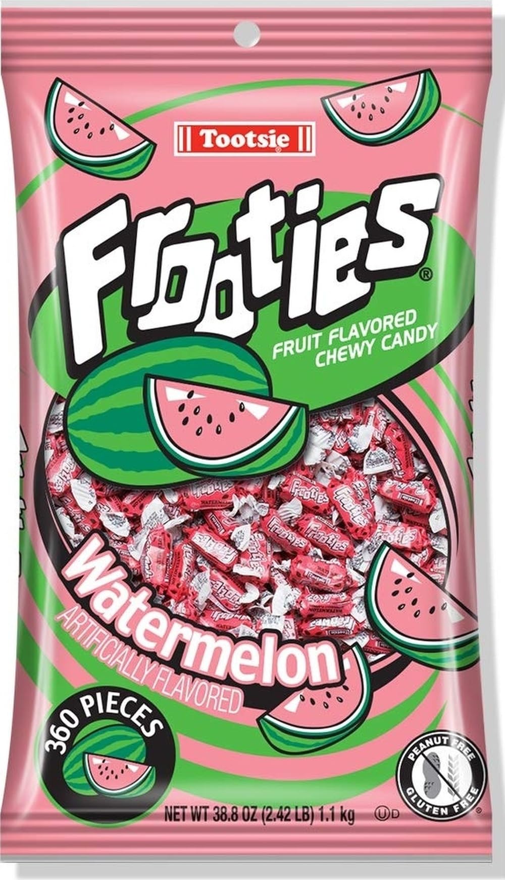 Tootsie Roll front bag view showing quantity and pink color benefit