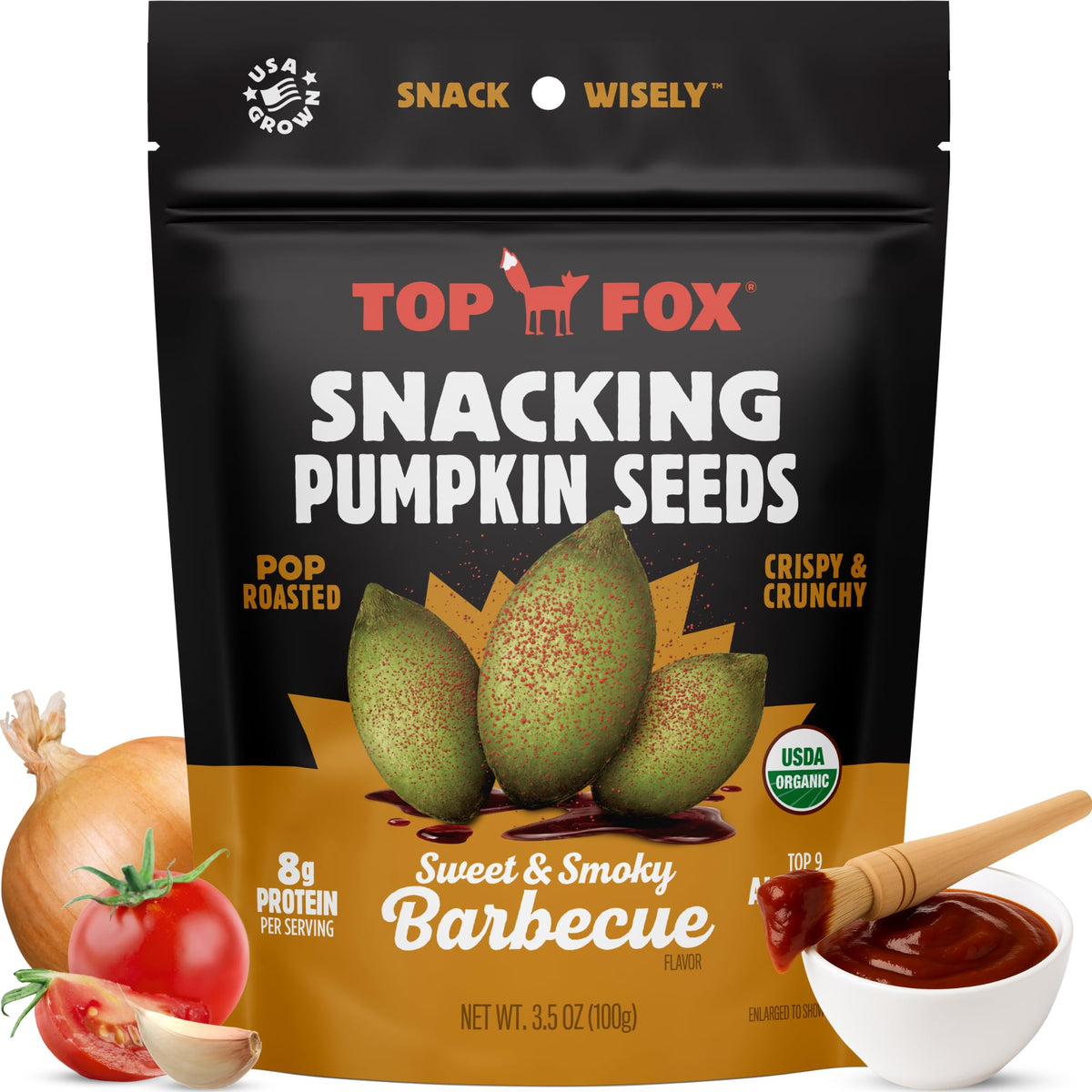 Top Fox front packaging showing bbq flavor and resealable convenience