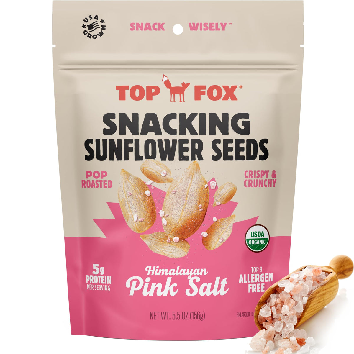 Top Fox front packaging showing resealable pouch and benefits