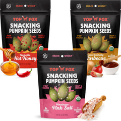 Top Fox front packaging showing three flavor pouches and variety benefits