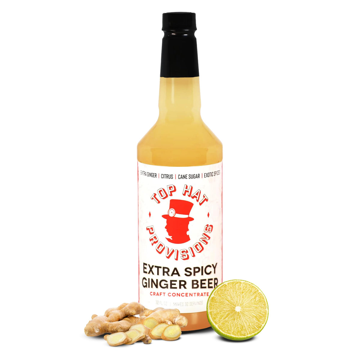 Top Hat Provisions front label showing bold spicy ginger syrup benefits