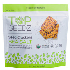 Top Seedz pouch open with crackers visible demonstrating freshness benefit