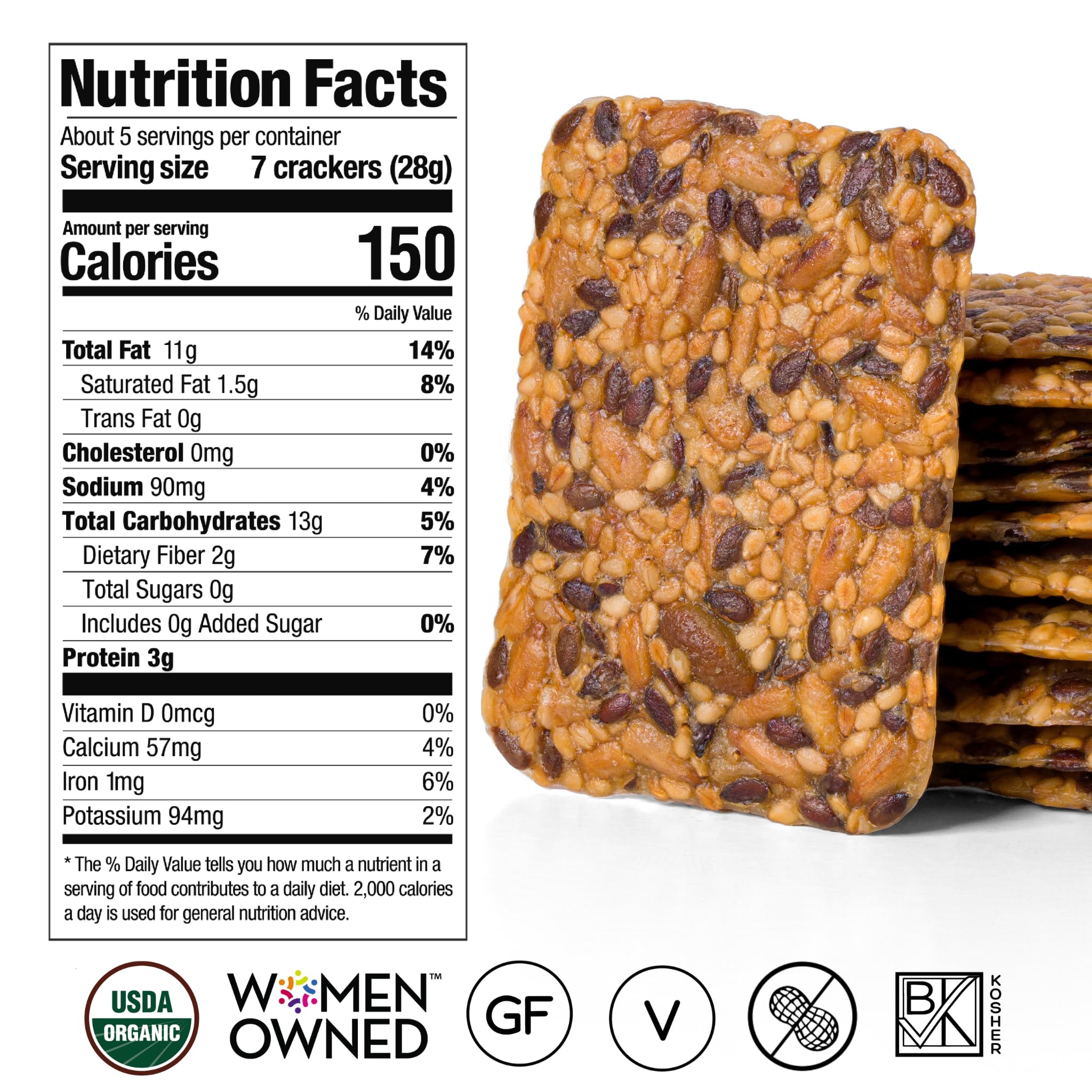 Top Seedz single cracker in hand illustrating size and sturdy crunch benefit