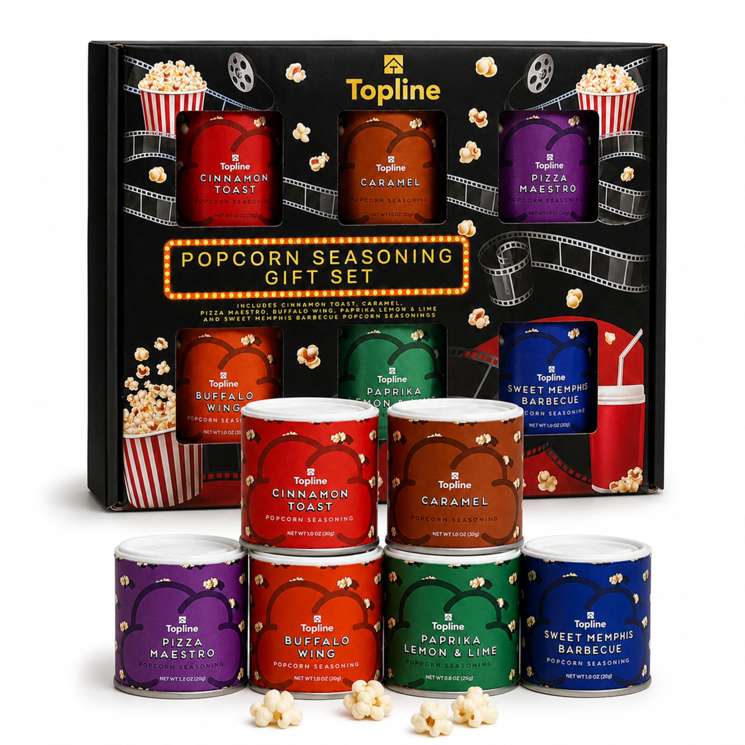 Topline gift box styled on table to show ready-to-give flavor variety