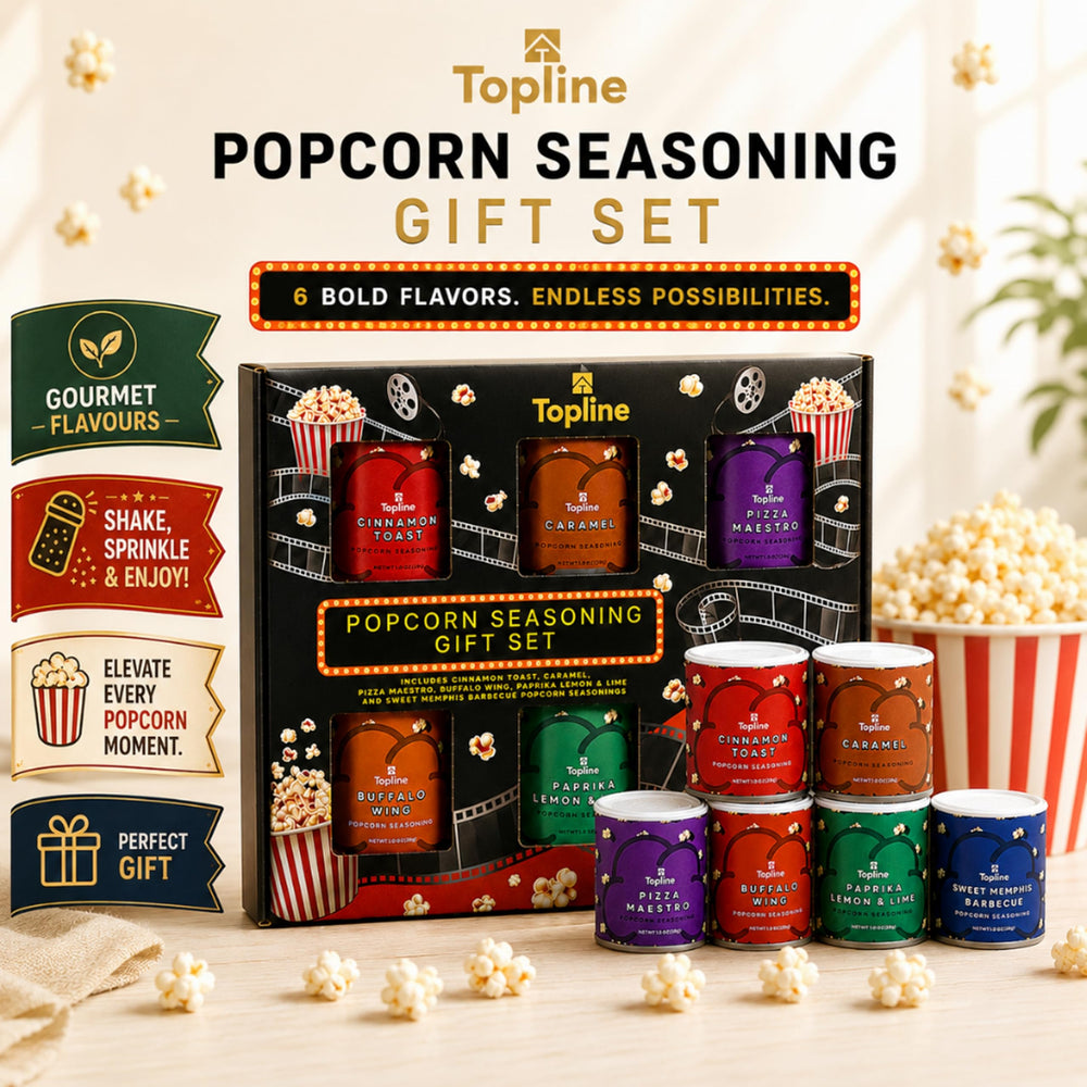 Topline shakers lined up to display individual flavor options and easy pouring