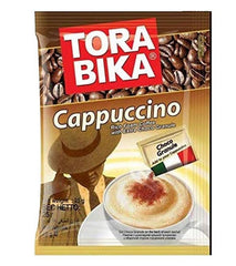 Torabika cup close-up with choco granules on foam for rich texture and taste