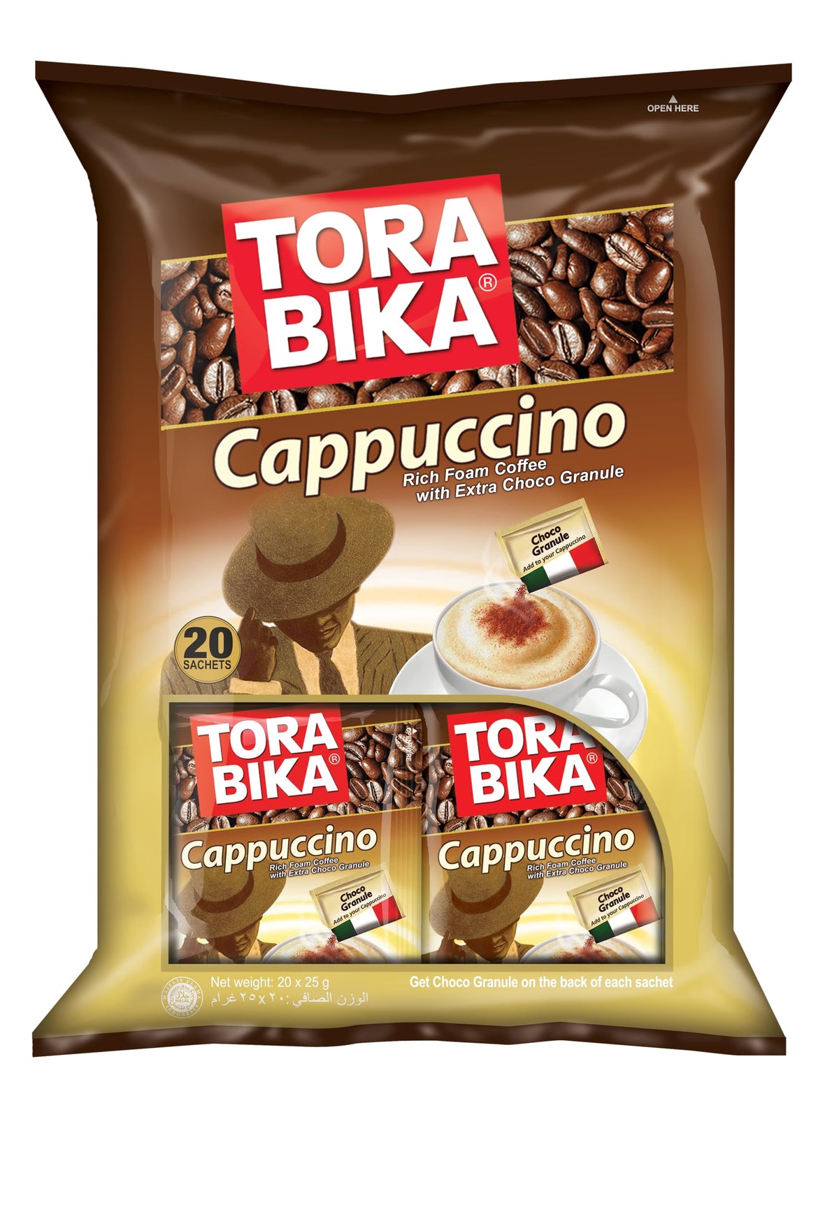 Torabika front packaging showing sachets and benefits of quick creamy cappuccino