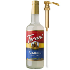 Torani almond orgeat front bottle showing clean packaging and useful pump
