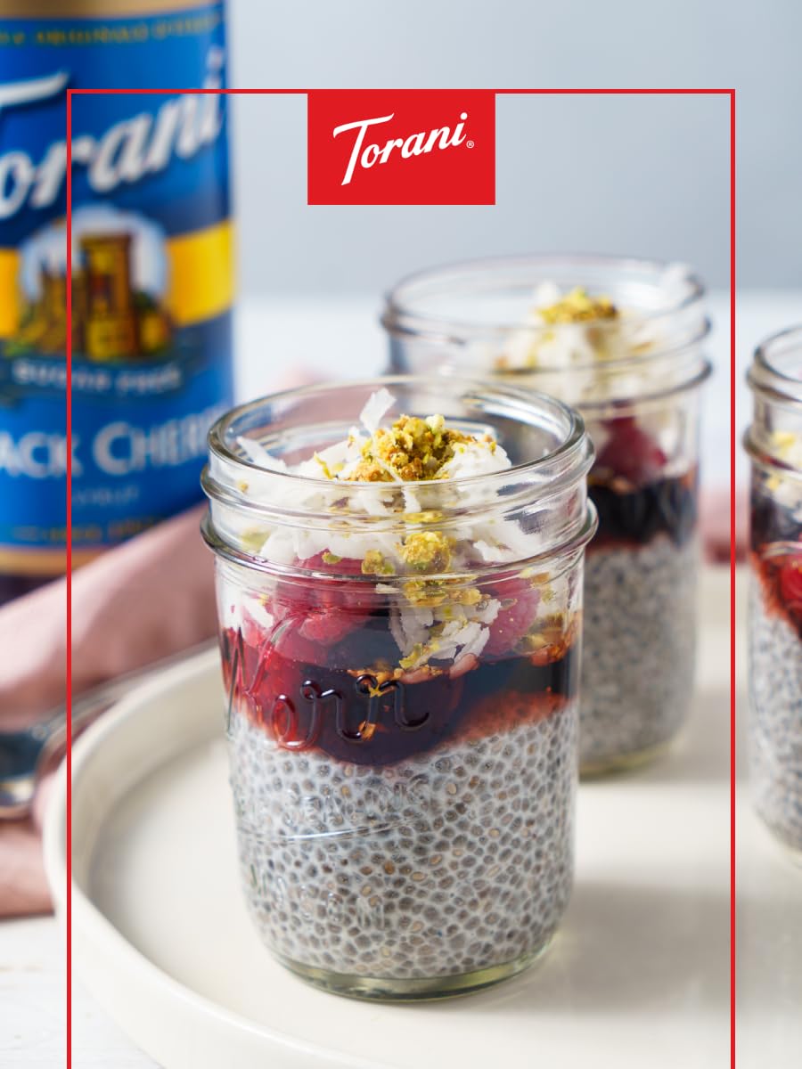 Torani pouring into sparkling water for refreshing cherry soda without calories