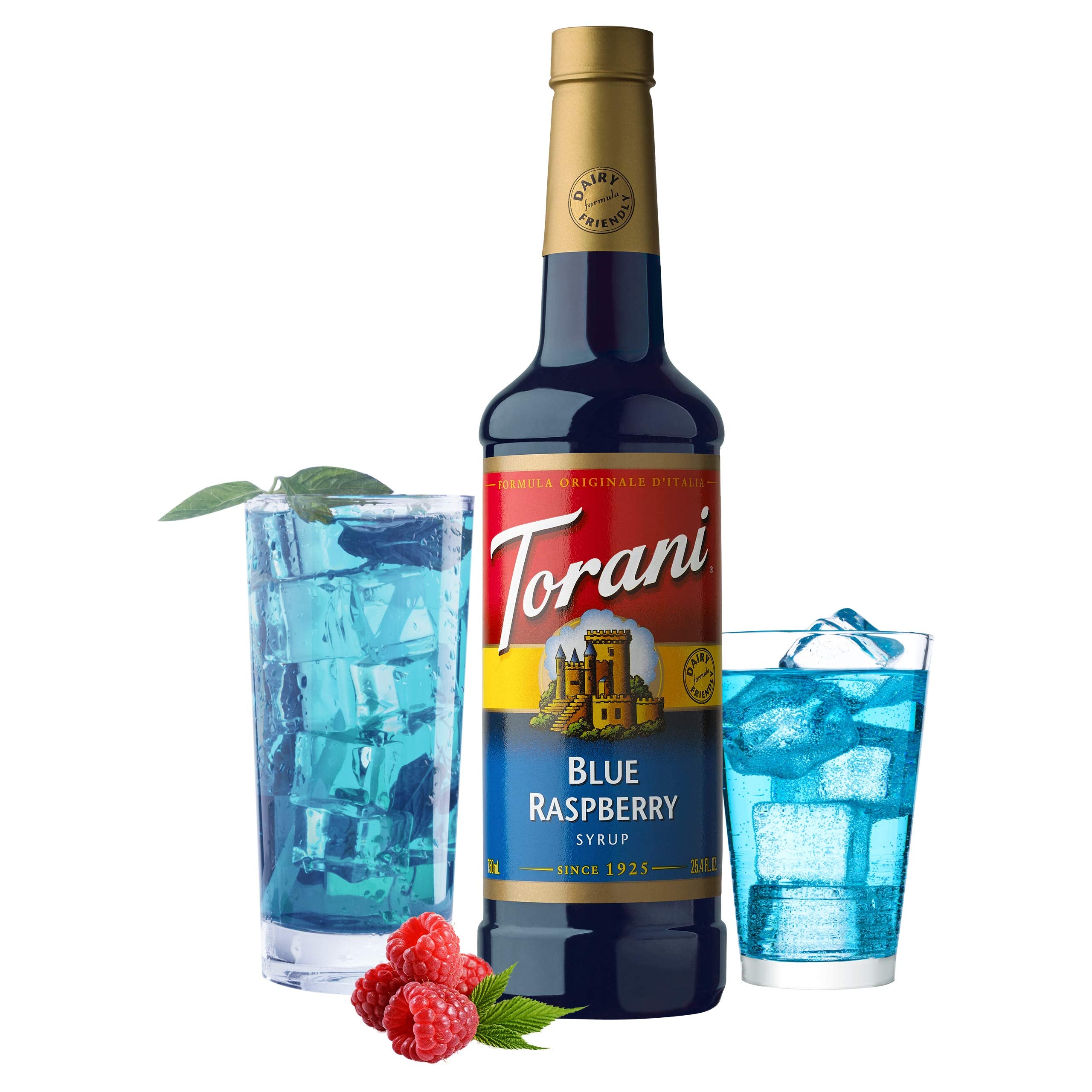 Torani label detail highlighting flavor name and natural ingredients benefits