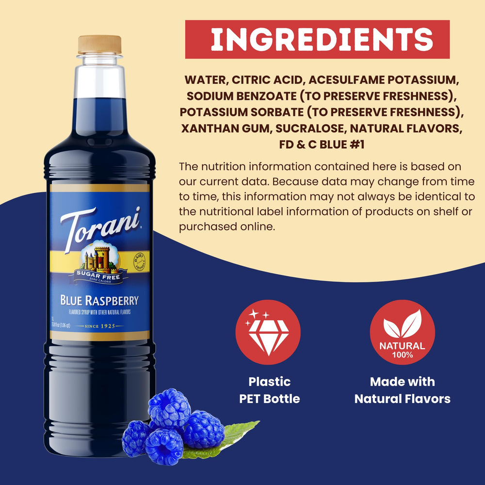Torani label and ingredient panel showing product transparency and quality