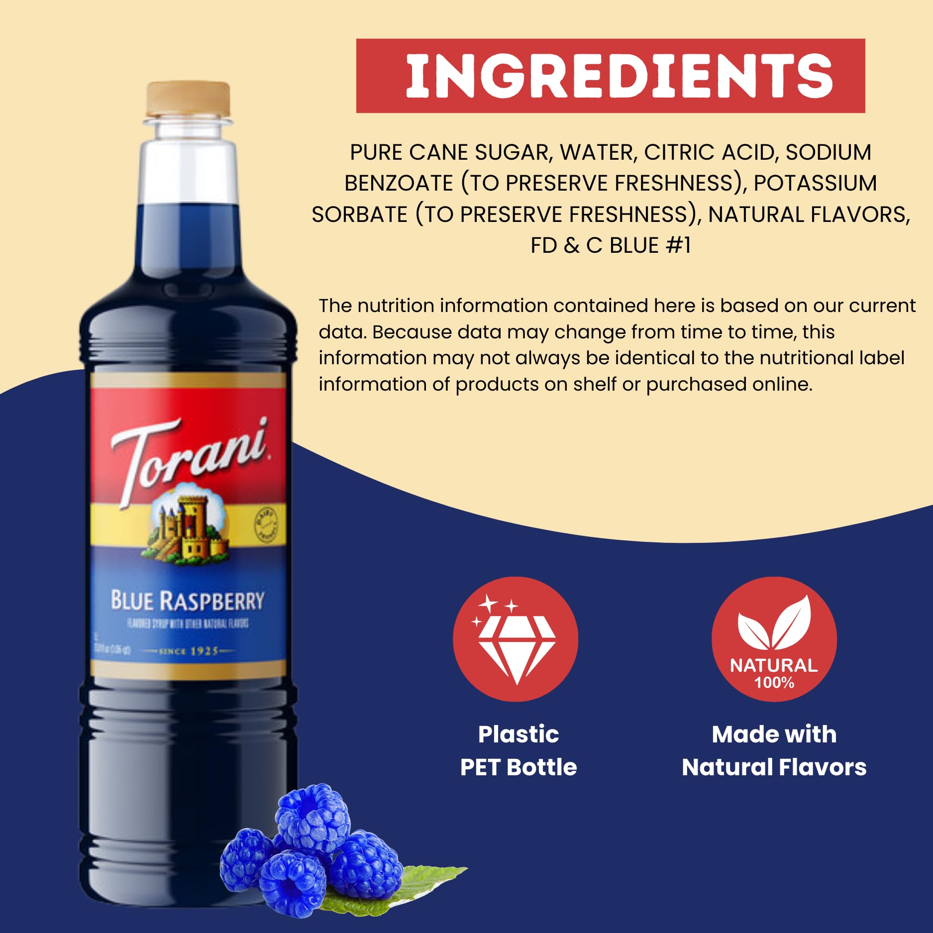 Torani syrup being poured into iced drink for vivid color and taste