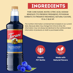 Torani syrup being poured into iced drink for vivid color and taste