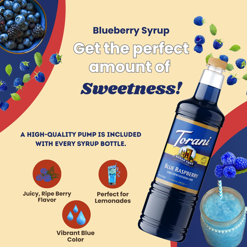 Blue raspberry cocktail made with Torani syrup showcasing vibrant color and flavor