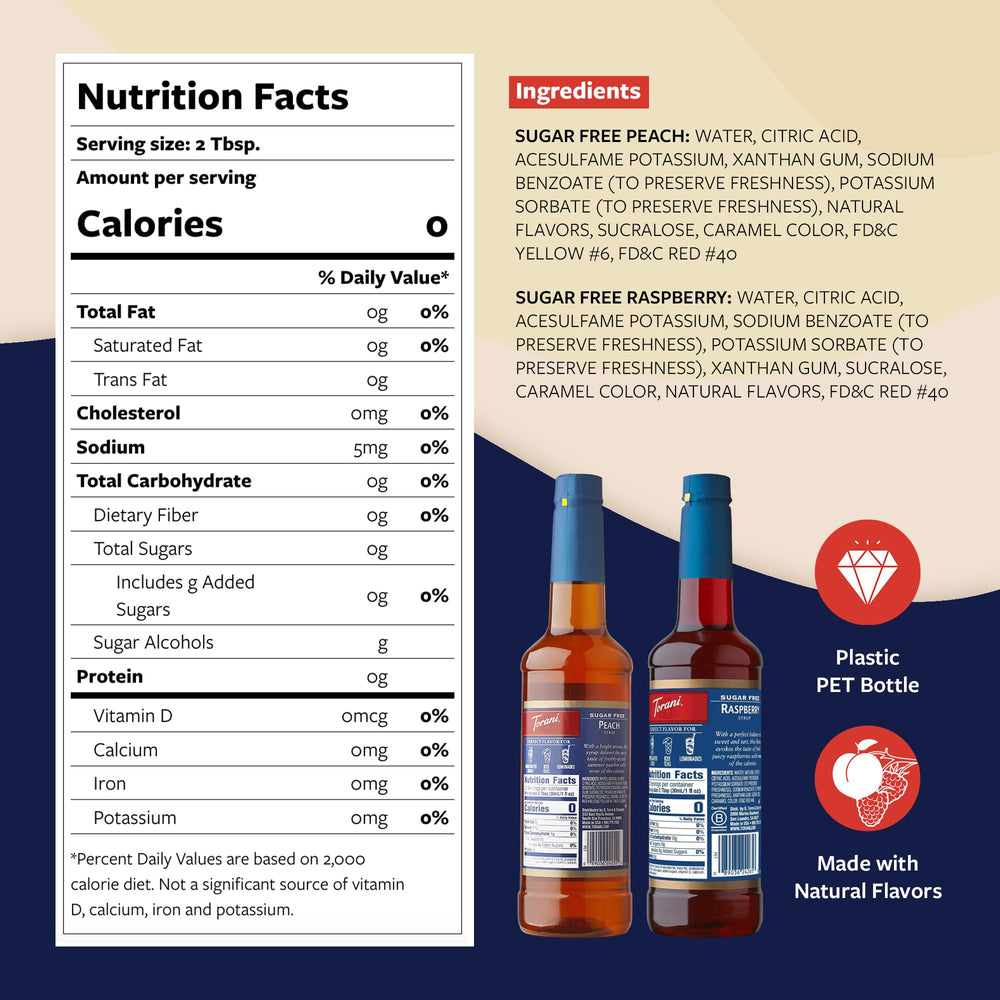 Torani raspberry bottle label close-up showing brand and flavor clarity for confidence