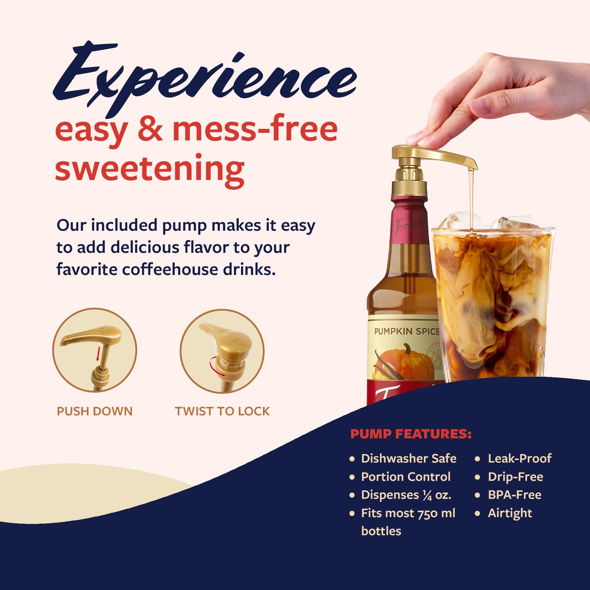 Torani bottle set on a café counter illustrating professional ready-to-serve benefit
