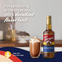 Torani butter pecan syrup texture close-up highlighting smooth pourability and sheen