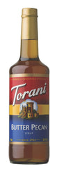 Torani bottle front label showing butter pecan flavor and brand benefits