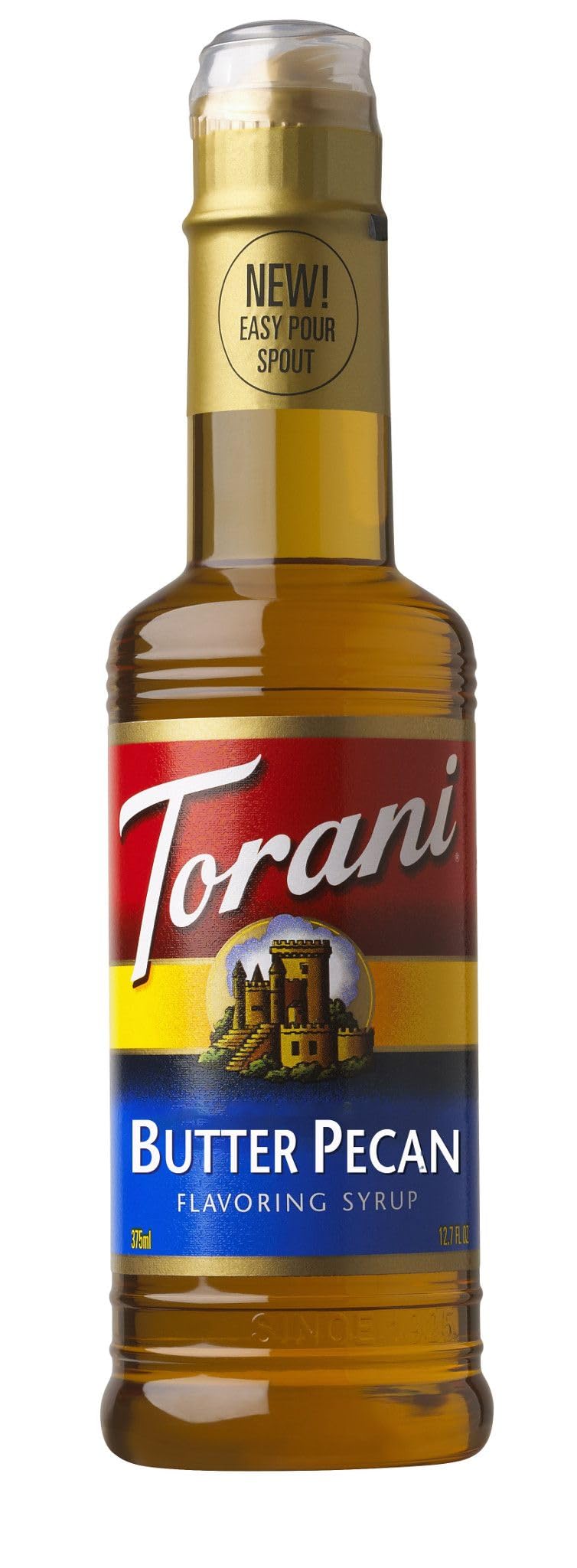 Torani butter pecan front packaging showing label and portion, enhances drinks and desserts