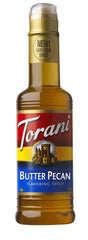 Torani butter pecan front packaging showing label and portion, enhances drinks and desserts