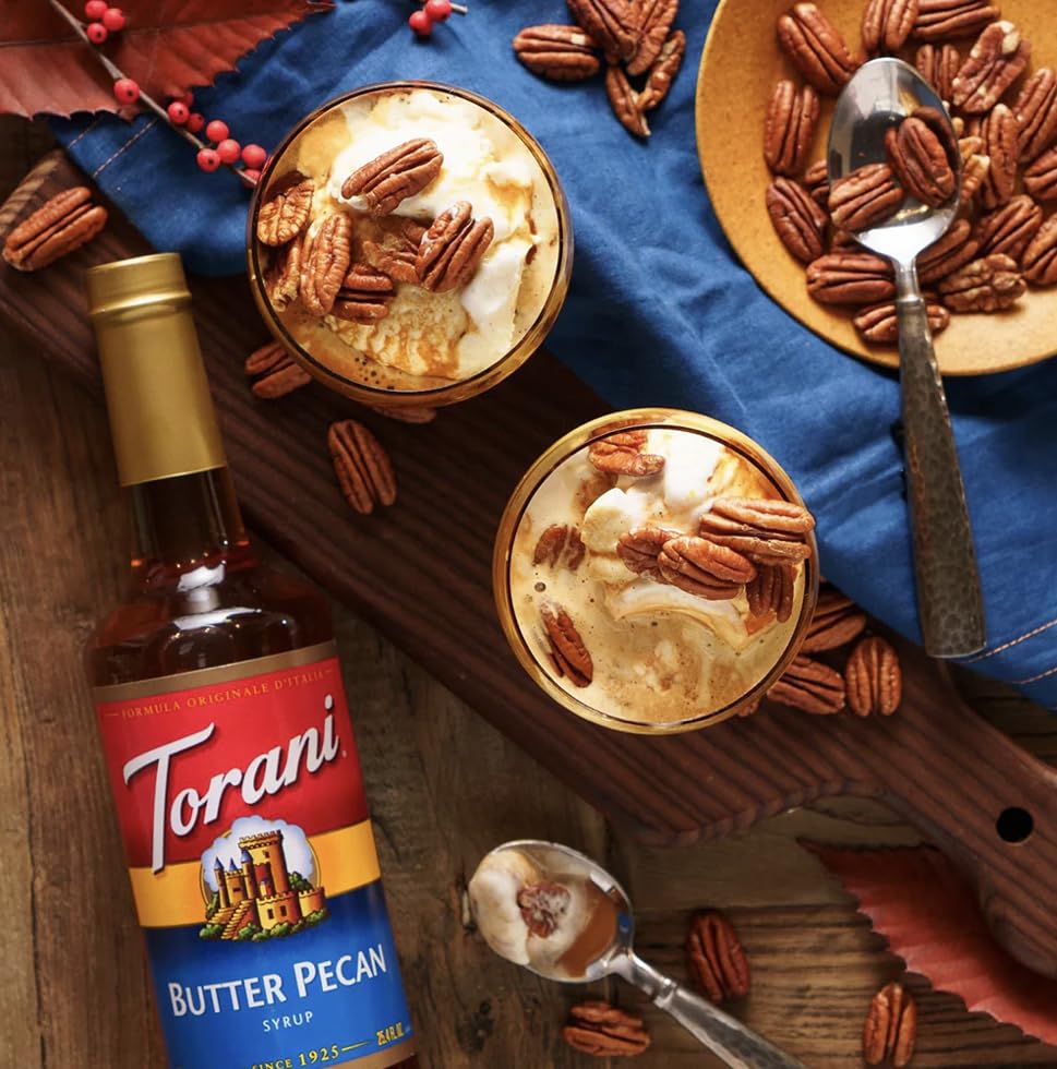 Torani syrup pouring close-up showing smooth texture and rich color benefit