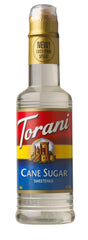 Torani bottle front view showing label and vibrant flavor, adding consistent sweetness