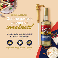 Torani cheesecake pump installed on bottle for mess-free, measured servings