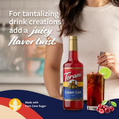 Glass of iced tea flavored with Torani Cherry Lime Syrup for refreshment