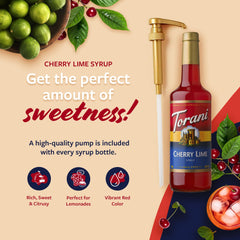 Syrup pouring into glass illustrating Torani flavor concentration and color