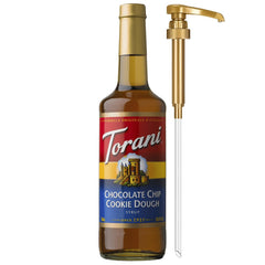 Torani bottle front view showing flavor and size, enhances recipe creation